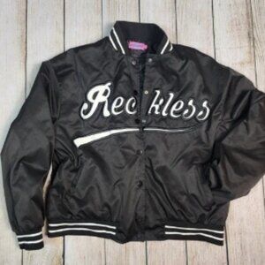 Edikted Reckless Bomber‎ Jacket Varsity Snap Front Black White Trim Medium